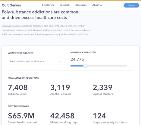 Quit Genius - employees struggling with addiction based on number of employees